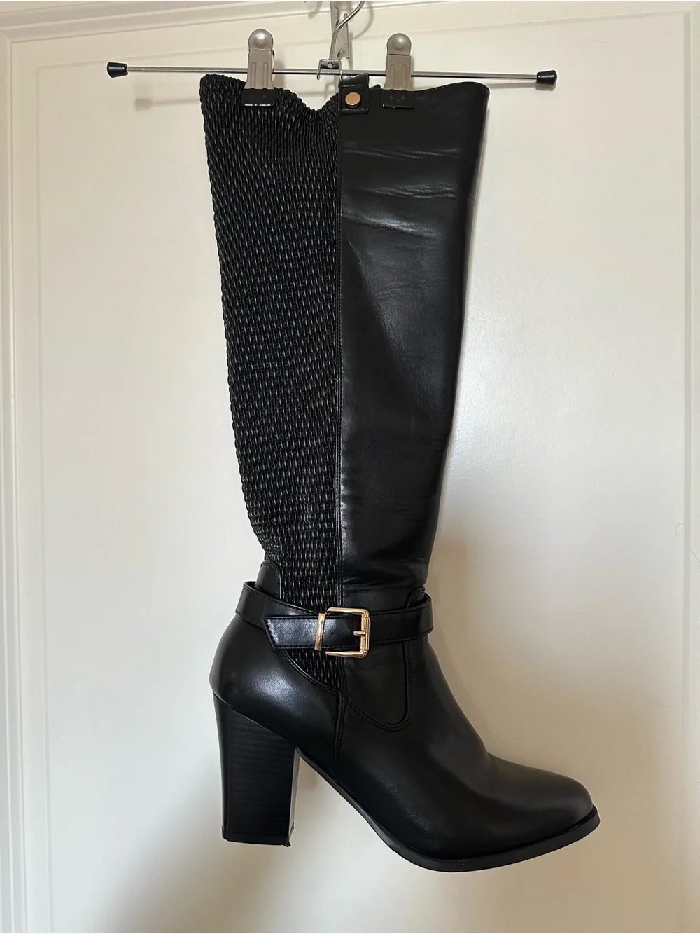 Women's Black Wide Calf Heeled Riding Boots